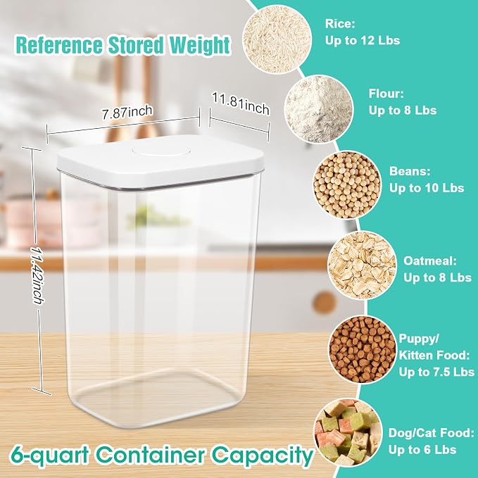 TBMax Large Airtight Food Container 6 Qt with Pop Up Lid & Measuring Cup for Rice, Flour, Cereal, Sugar, or Pet Food Storage, Rectangular Tall Food Storage Bin for Kitchen Pantry Organization - Image 3