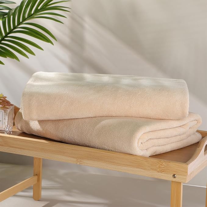 Mixweer 4 Pcs Oversized Bath Towels, 40 x 80 Inch Giant Microfiber Jumbo Bath Sheets Soft Bathroom Microfiber Quick Dry Absorbent Shower Towels for Spa Camping Beach(Light Khaki) - Image 2