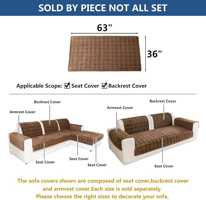 Eismodra Sectional Couch Covers,L Shape Sofa Slipcover Furniture Protector for Dogs Cats Pet Chaise Lounge 3 Cushion Couch Loveseat,Light Brown 36 x 63 inches (Only 1 Piece) - Image 5