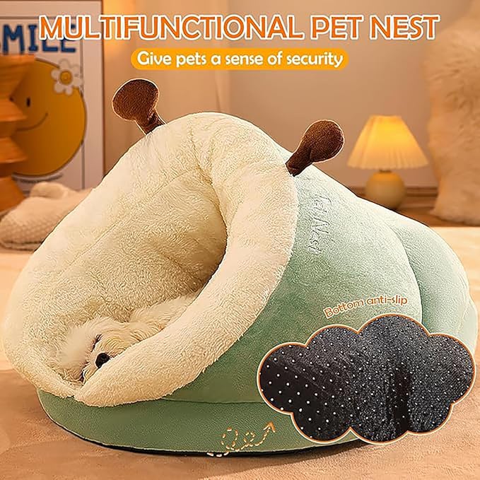 Small Dog Bed, Heated Pet Tent for Medium Puppies, Kitty Dogs, Cute Nest, Thick Fleece Warm Soft Sleeping Bag, Cozy Indoor Cave for Cats and Kittens (S, Green) - Image 3