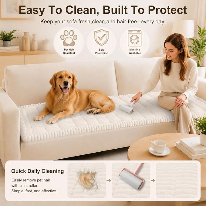 decorUhome Couch Cover for Dogs, Non Slip Fuzzy Thick Pet Sofa Protector | Pet Friendly, Durable Couch Covers for Sofa, Machine Washable, Fits Backrest Cushions & 2-Cushion Sofa, White, 27.6" x 47" - Image 4