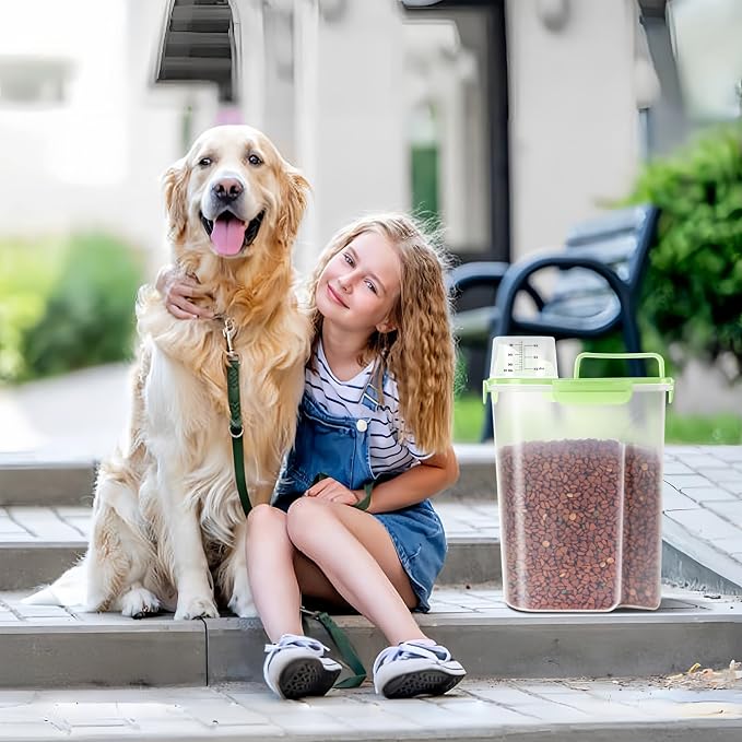 LEAWALK 5-7Lbs/6Qt Dog Cat Storage Container Portable with Upgraded Large Spout and Cup, Plastic Pet Food Dispenser for Small Animal Kibble, Bird Seed, Oatmeal, Rice, Flour, Brown Sugart (Clear Green) - Image 8