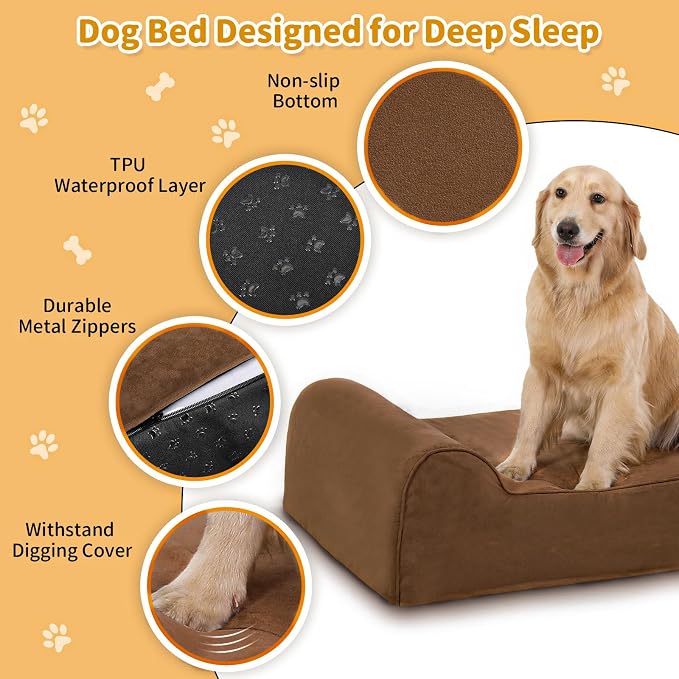 Rainmr Orthopedic Dog Beds for Large Dogs, 7" Memory Foam Dog Beds with Waterproof Liner, Durable Microsuede Cover, Removable and Washable, Nonskid Bottom, 60"x48"x7" XXL Chocolate - Image 3