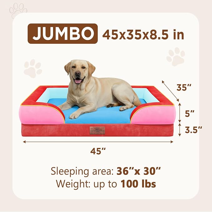 Comfort Expression Orthopedic Dog Bed for Extra Large Dogs with Bolster | Waterproof Dog Couch Bed with Washable Cover & Non-Slip Bottom, Supportive Egg Crate Foam XL Pet Bed, 45x35 Inch - Image 8