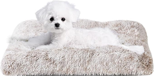 EHEYCIGA Fluffy Dog Crate Bed for Small Dogs, Plush Crate Pad, Brown | Calming Anti Anxiety Small Dog Bed, Washable Soft Warm Faux Fur Crate Mat with Non-Slip Bottom by EHEYCIGA