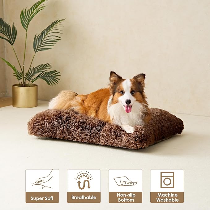 EHEYCIGA Fluffy Dog Crate Bed for Small Dogs, Plush Crate Pad, Coffee | Calming Anti Anxiety Small Dog Bed, Washable Soft Warm Faux Fur Crate Mat with Non-Slip Bottom - Image 7