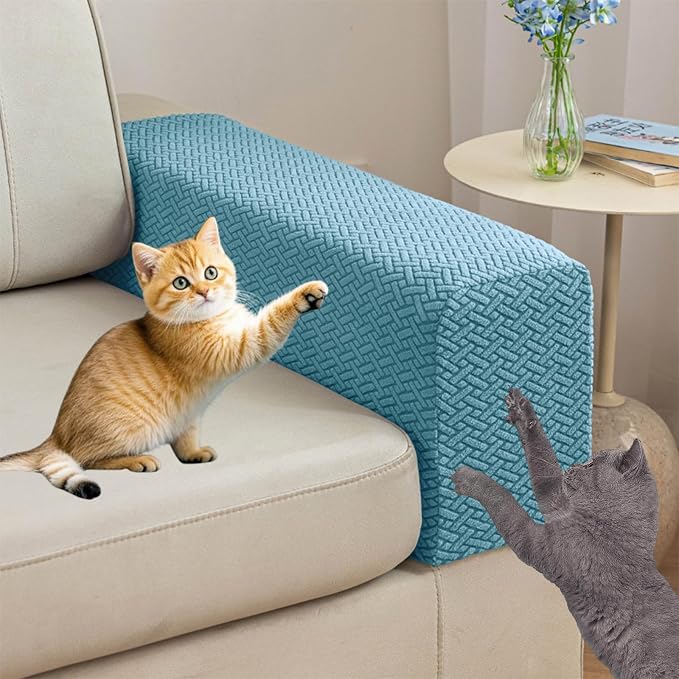 Couch Arm Covers Set of 2, Stretchable Sofa Armrest Protectors, Breathable Polyester Armchair Covers with Non-Slip Grip Design Furniture Protector (Sea Blue, Large (Set of 2)) by Unknown