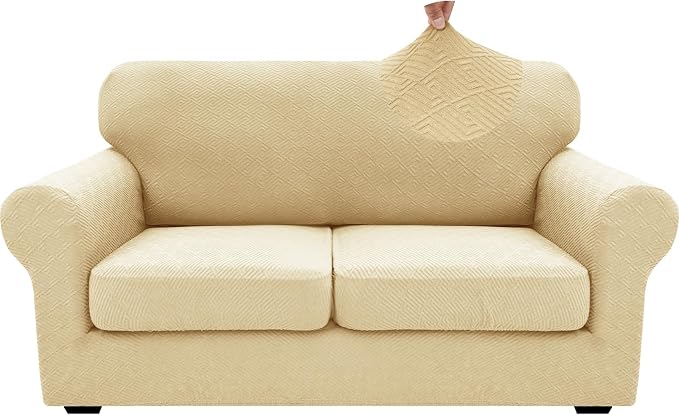 XINEAGE 2026 New 3 Pieces Couch Covers for 2 Cushion Sofa Super Stretch Loveseat Slipcover Pet Dog Universal Slip Cover Anti Slip Love Seat Furniture Protector (Beige, 55"-69") - Image 9