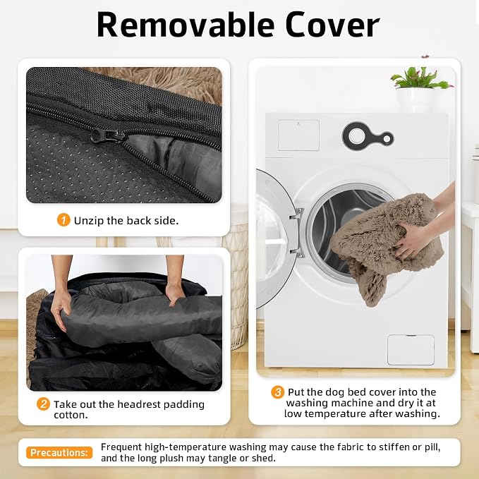 Calming Dog Bed Fluffy Plush Dog Mat for Furniture Protector with Removable Washable Cover for Large Medium Small Dogs and Cats (Small(35x31x5), Camel) - Image 4
