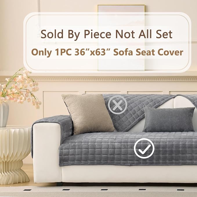 Plush Couch Cover for Dogs Washable, Non Slip Sofa Covers for Pets, Sectional Cushion Protector for 2 Cushion L Shape Sofa(36"x63", Dark Grey) - Image 2