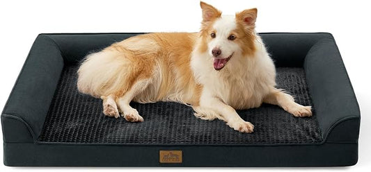 COZY KISS Orthopedic Dog Beds for Large Sized Dog, XL Bolster Pet Couch with Waterproof Lining, Egg Crate Foam Sofa for Pets Up to 100 lbs, U-Shaped, 44x32x7 inch, Black by COZYKISS