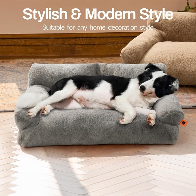 MEWOOFUN Cat Bed for Indoor Cats, Washable Dog Beds for Small Medium Dogs & Cats, Fluffy Cat Couch with Non-Slip Bottom (Grey, 33.5" L x 25.6" W x 11.5" Th) - Image 5