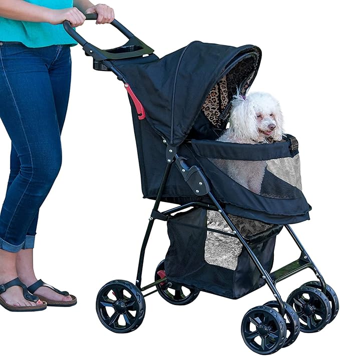Pet Gear No-Zip Happy Trails Lite Pet Stroller for Cats/Dogs, Zipperless Entry, Easy Fold with Removable Liner, Safety Tether, Storage Basket + Cup Holder, 3 Colors