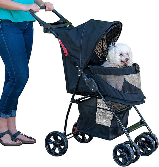 Pet Gear No-Zip Happy Trails Lite Pet Stroller for Cats/Dogs, Zipperless Entry, Easy Fold with Removable Liner, Safety Tether, Storage Basket + Cup Holder, 3 Colors