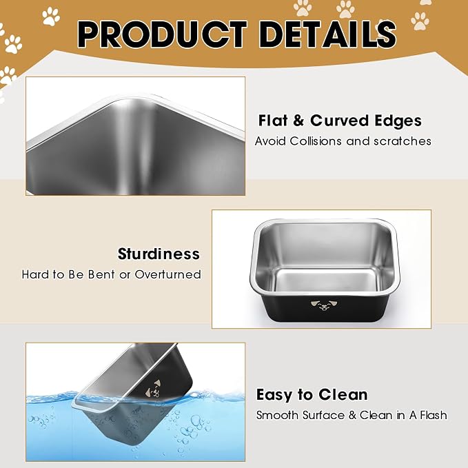 Sweetude 4 Pcs Stainless Steel Dog Bowls Bulk High Capacity Metal Dogs Food and Water Bowls for Large Dogs Pets(Black,2.64 Gallon) - Image 3