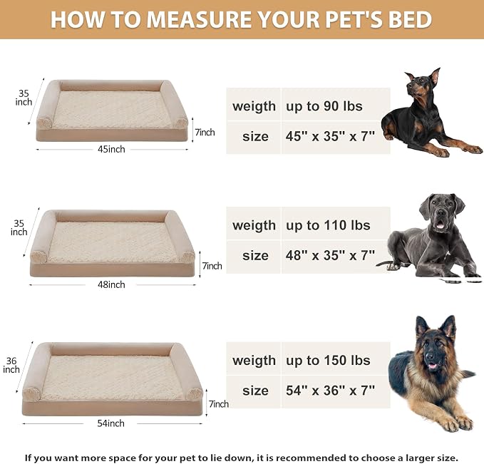 BFPETHOME Orthopedic Washable XXL Dog Bed for Senior Dog Cozy Sleep | Extra Large Waterproof Big Soft Pet Couch Bed for Dogs Relax with Removable Cover Supportive Egg Crate Foam Beige 54x36 Inch - Image 7