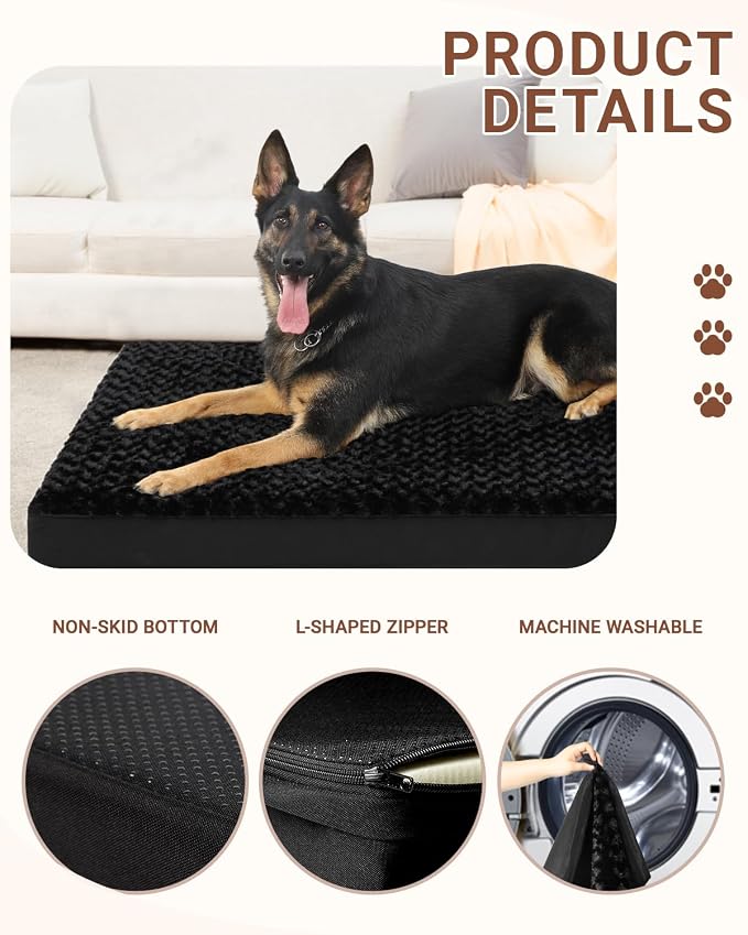 KSIIA Washable Dog Bed for Crate Waterproof for Large Dogs,47x29 in,Black | 3in egg crate foam,orthopedic support,Soft rose velvet,3ply waterproof fabric,removable cover,anti-slip base,washable - Image 5