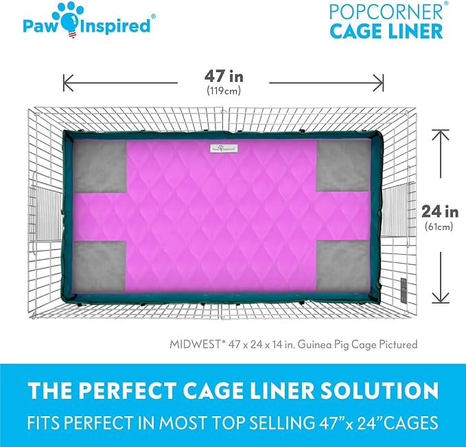 Paw Inspired PopCorner Washable Fleece Cage Liners, Midwest, Pink | Reinforced Corners, Super Absorbent Mat, Bedding, Waterproof Bottom, Guinea Pigs, Ferrets, Rabbits, Hamsters, Small Animals - Image 4