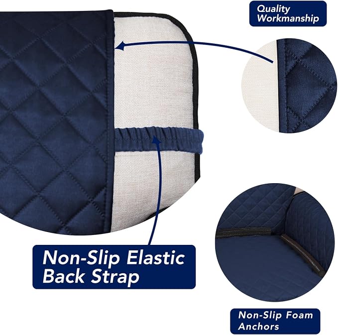 PureFit Reversible Quilted Couch Covers for Dogs Loveseat Sofa Cover 54" | Navy/Ivory, Water Resistant Couch Protector, Washable Pet Couch Cover with Non Slip and Elastic Straps For Kids - Image 3
