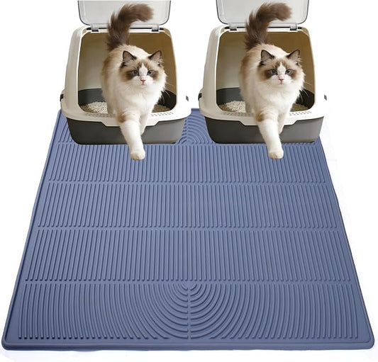 47" x 35" Extra Large Cat Litter Mat, Heavy Duty Waterproof Litter Box Floor Mat for Multiple Cats, Jumbo Silicone Pad Traps Litter & Liquid, Machine Washable for Easy Cleaning, Grey by Unknown