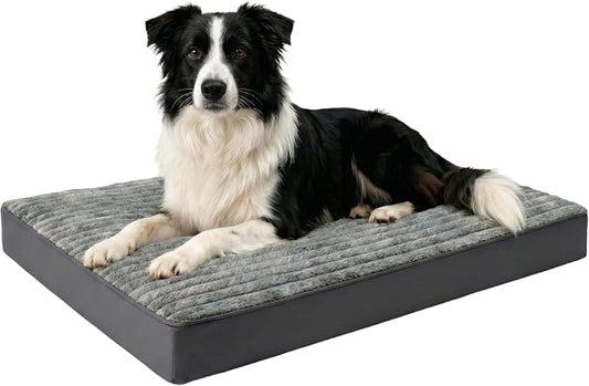 Dog Bed Large Sized Dogs, Orthopedic Flannel Pet Bed with Removable Washable Cover, Waterproof Indestructible Big Dog Bed with Anti-Slip Bottom, Egg Memory Foam Pad, 36.0"x27.0"x3.5", Grey by Unknown