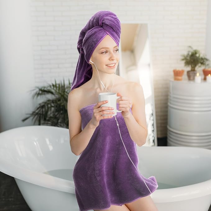 Mixweer 24 Piece Dark Purple Microfiber Absorbent Towel Set: 2 Oversized Bath Sheets, 4 Bath Towels, 6 Hand, 8 Washcloths, 4 Fingertip for Bathroom Spa Gym Camping Beach - Image 5