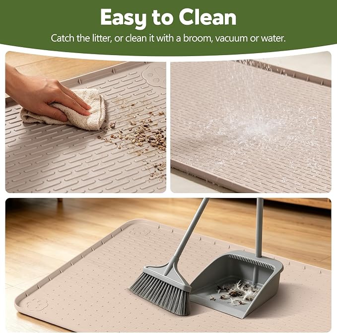Silicone Bird Cage Mat 50" x 35" Under Crate Floor Protector, Khaki | Extra Large Waterproof Bird Cage Liner with Raised Edges, Non-Slip Under Crate Mat for Dog Cages, Kennels, Reptile Aquariums - Image 4