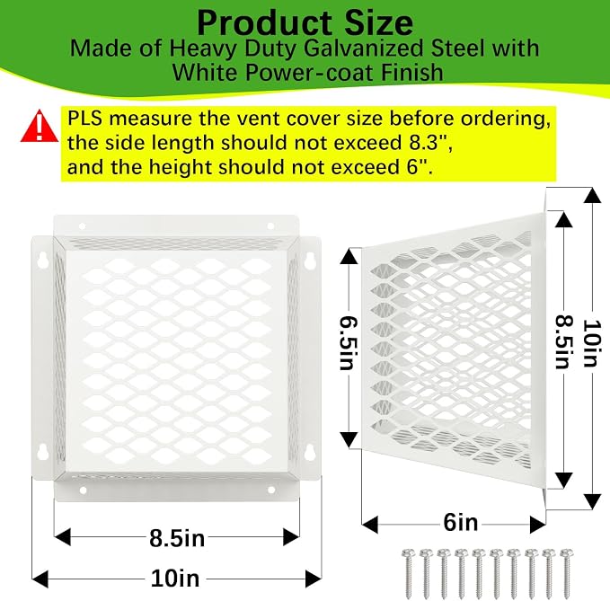 Dryer Vent Bird Guard,Dryer Vent Cover Outside for 5-6 inch Vent Hoods | Outdoor Bird Guard for Dryer Vent & Bathroom Exhaust,Galvanized Steel Dryer Vent Cage 8.5"Lx8.5"Wx6"H,Prevent Bird From Enter - Image 2