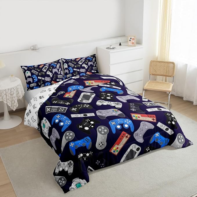 Erosebridal Boy Game Comforter Set Full Size Modern Gamer Down Comforter for Kids Girls Teens Children, Video Game Bedding Set,Player Gaming Gamepad Soft Lightweight Duvet Set Room Decor - Image 3