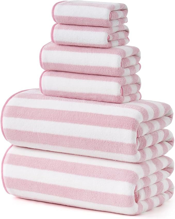REDKISS Ultra Soft Bath Towel Set 6-Piece 35"x70" | 100% Microfiber, Highly Absorbent | Quick Dry Towels for Bathroom, Spa, Gym | 2 Bath, 2 Hand, 2 Washcloths | Pink by REDKISSOnline