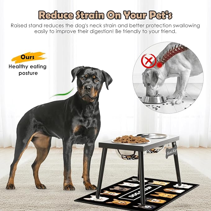 ADENGL Metal Raised Dog Bowl Stand for Large and Medium Dogs, Stronger Elevated Dog Bowls with Sprill Proof Mat, Pet Food & Water Bowls 10" Tall Dogs Feeder (58OZ-Stainless Steel Pet Bowl, Mat-16x24) - Image 2