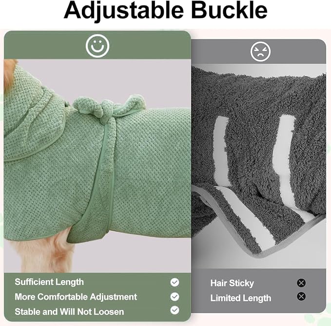 Medium to Large Size Dog Bathrobe, Quick Drying Super Absorbent, Warm Dog Towels, Adjustable Hoodies and Belts for Dog Bath Products (Green Jacquard,L) - Image 5