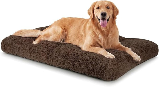 JOEJOY Large Dog Bed Crate Pad, Deluxe Plush Washable Dog Beds Fulffy Soft Kennel Pad Anti-Slip Pet Sleeping Mat for Extra Large Medium Small Dogs, 44" x 32", Brown by JOEJOY