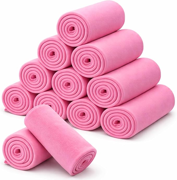 Newwiee 12 Pcs Bulk Fleece Throw Blankets 50'' x 60'' Oeko-tex Standard 100 Certified for Outdoor Wedding Guest Blankets Donation Homeless Sleepover Lap Pet Sofa, All Seasons Use (Pink) by Newwiee