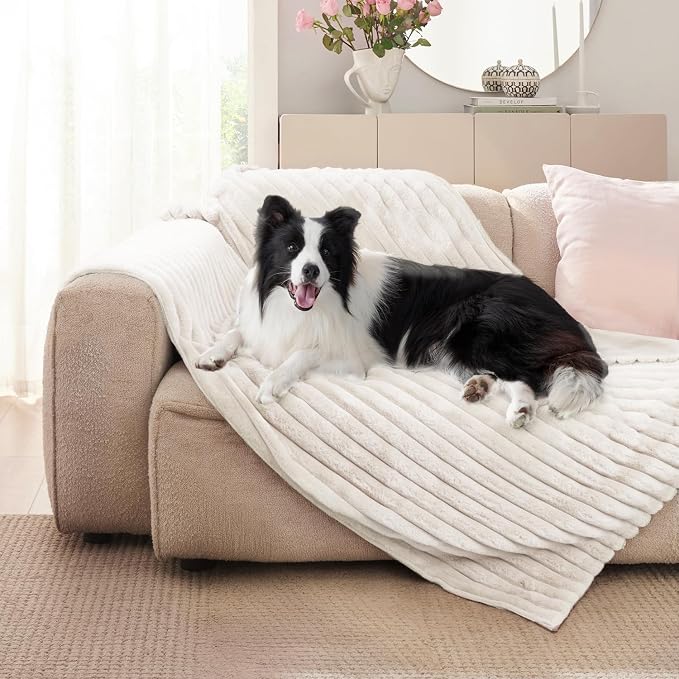 Waterproof Pet Blanket for Large Dogs & Cats - Reversible Calming Plush, Washable Furniture Cover for Couch, Bed, Car Seat, Blocks Leaks, Stains & Pet Fur (Cream, 30"x40") - Image 5