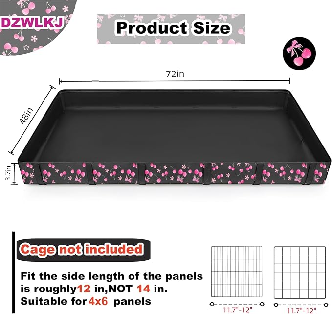 DZWLKJ Waterproof Guinea Pig Cage Liner,Washable Tarp Bottom Base,Cherry Graphic,48"x72", Reusable for Rabbit, Chinchilla, Hedgehog, Ferret & Other Small Animals. - Image 2