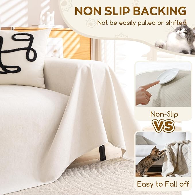 OstepDecor Waterproof Couch Covers for Pets, Couch Protector from Cat Claws | Washable Sofa Cover for Dogs, Non Slip Furniture Protector for Sofas, Loveseats & Sectionals, 71"x102", White - Image 6
