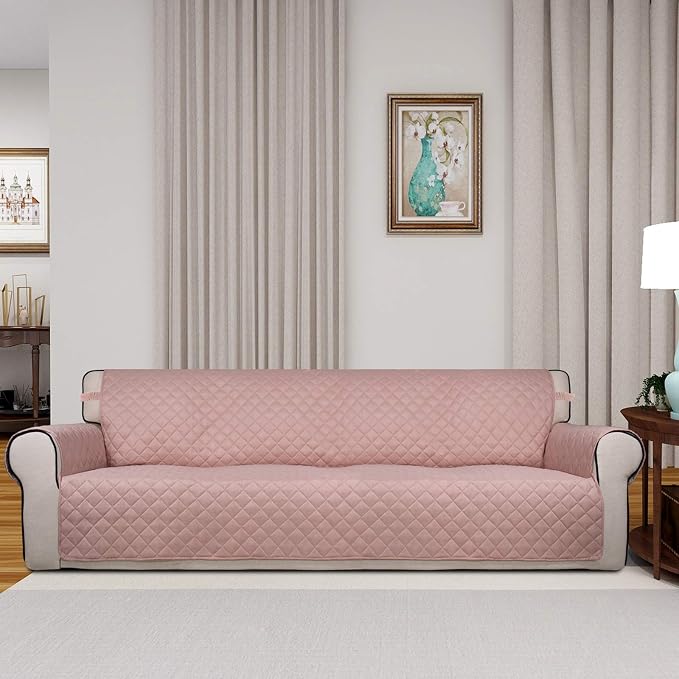 PureFit Reversible Quilted Couch Covers for Dogs Sofa Cover 4 Seater 88" | Pink/Beige, Water Resistant Couch Protector, Washable Pet Couch Cover with Non Slip and Elastic Straps For Kids - Image 2