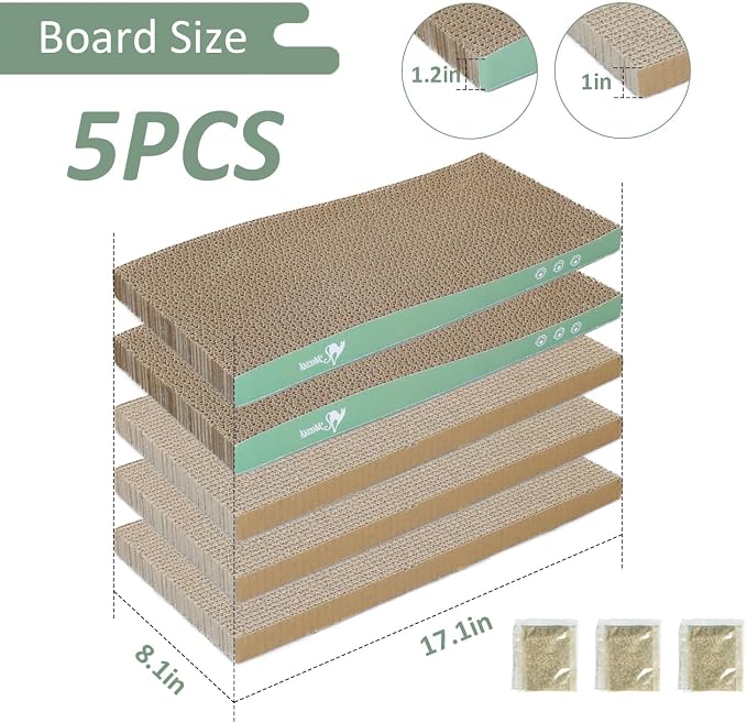 MECOOL Cat Scratching Board，5PC Cat Scratch Pad with Box，Reversible Corrugated Cat Scratcher Cardboard and Lounge Bed for Indoor Cats, Catnip - Image 2