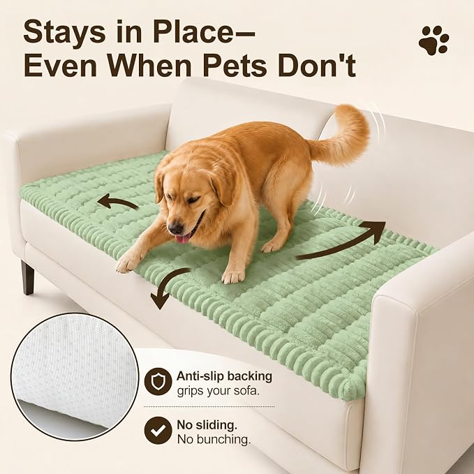 decorUhome Couch Cover for Dogs, Non Slip Fuzzy Thick Pet Sofa Protector | Pet Friendly, Soft Plush Fabric, Couch Covers for Sofa, Machine Washable, Fits 2-Cushion Sofa/Loveseat, Green, 27.6" x 59" - Image 3