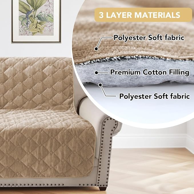 H.VERSAILTEX Couch Cover Chenille Pet Fuzzy Sofa Covers for 3 Cushion Couch and Bed Anti Slip Washable Sofa Slipcovers Soft Couch Protector Cover for Dogs Cats Kids(68" x 82",Khaki) - Image 4