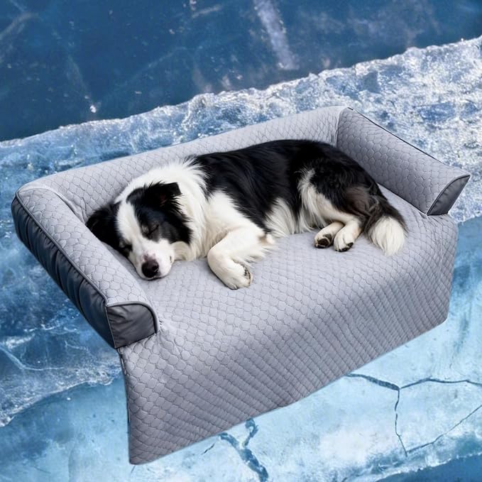 GGIB Cooling Dog Bed Mat with Bolster Pillow Washable Dog Couch Cover Breathable Summer Pet Couch Bed Protector Indoor(Large, Cooling Grey) by GGIB