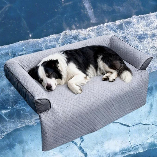 GGIB Cooling Dog Bed Mat with Bolster Pillow Washable Dog Couch Cover Breathable Summer Pet Couch Bed Protector Indoor(Large, Cooling Grey) by GGIB