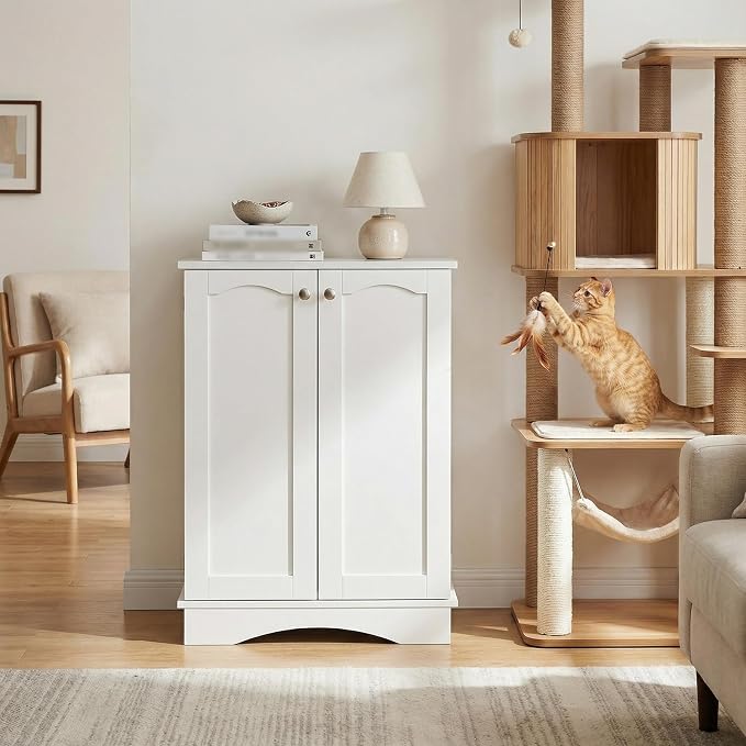 Dog Storage Cabinet with Bowls, Pet Food Storage Cabinet with Adjustable Shelves, Hidden Dog Feeding Station with Hooks, Letter Stickers, Pet Storage Organizer for Cats and Dogs - Image 7