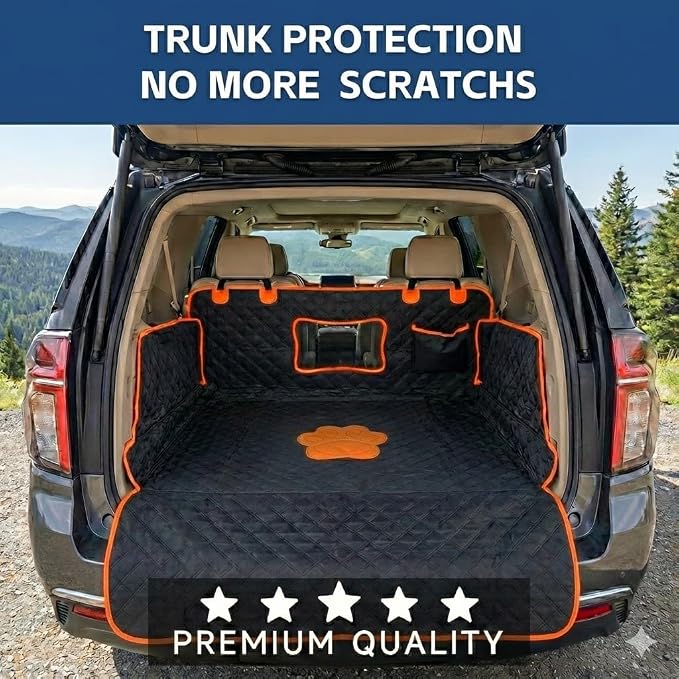 SUV Cargo Liner for Dogs,Waterproof Dog Trunk Cover for Full-Size SUVs | Waterproof PU Leather | Fits Full-Size SUVs | 19.69" Side Flaps | 19.69" Bumper Flap - Image 2