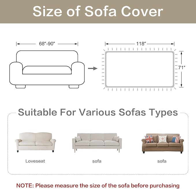 Loom and Mill Luxury Chenille Sofa Covers, Blue-Grey+Khaki+Beige, 71"x118" | Elegant Checkered Sofa Throw Cover with Tassels for 2-3 Cushion Couch, Sectional Couch Cover Sofa Slipcover for Dogs Pets - Image 3