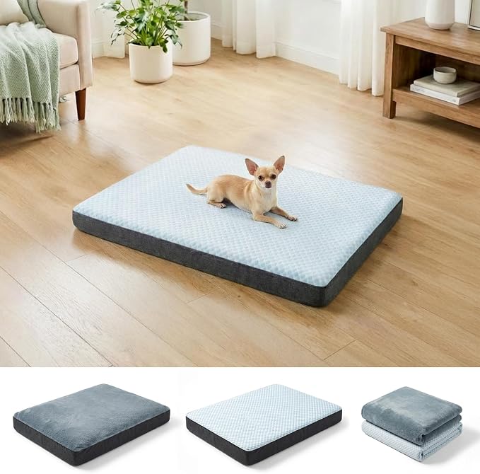 Orthopedic Cooling Dog Bed for Small Dogs & Cats, Waterproof Pet Bed with Dual Surface Removable Washable Covers, 35 x 22 Inch Dog Crate Bed with Egg Crate Foam by Unknown