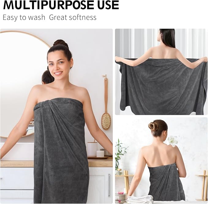 KinHwa Microfiber Bath Towels 4 Pack Large Shower Towels Dark Gray | Large absorbent bath towel for shower, spa, swimming, pool. Soft quick dry microfiber, 30x60 inch for women and men - Image 4
