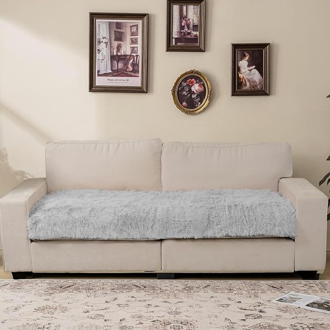 Dogs/Cats Bed Mats, Dog Pad Washable Removable Couch Cover with Anti-Slip Back, Plush Long Fur Mat, Perfect for Small, Medium and Large Dogs.(Light Gray, 30"x70") - Image 3