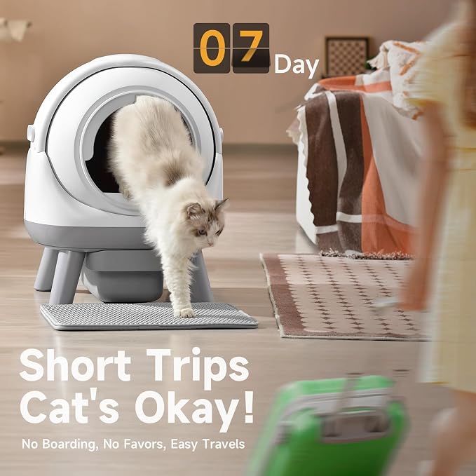 Self Cleaning Litter Box for Multiple Cats, G1 Automatic Litter Box with Smart APP Control & Health Monitoring, Includes 2 Roll Trash Bags and Litter Mat (White-Grey) - Image 5
